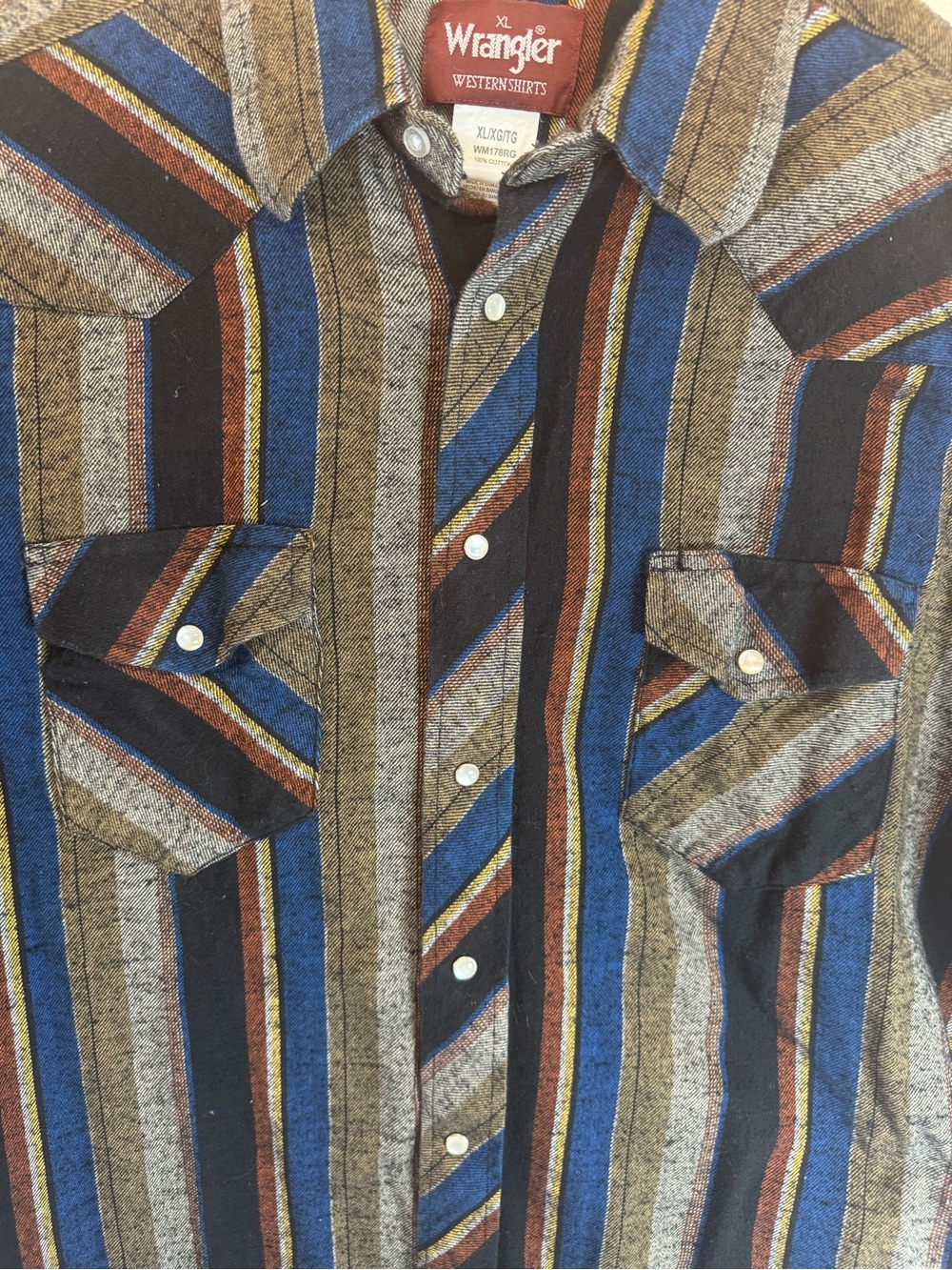 Vintage Wrangler Western Pearl button Cowboy Workwear Flannel Cotton Long sleeve - Picture 3 of 5
